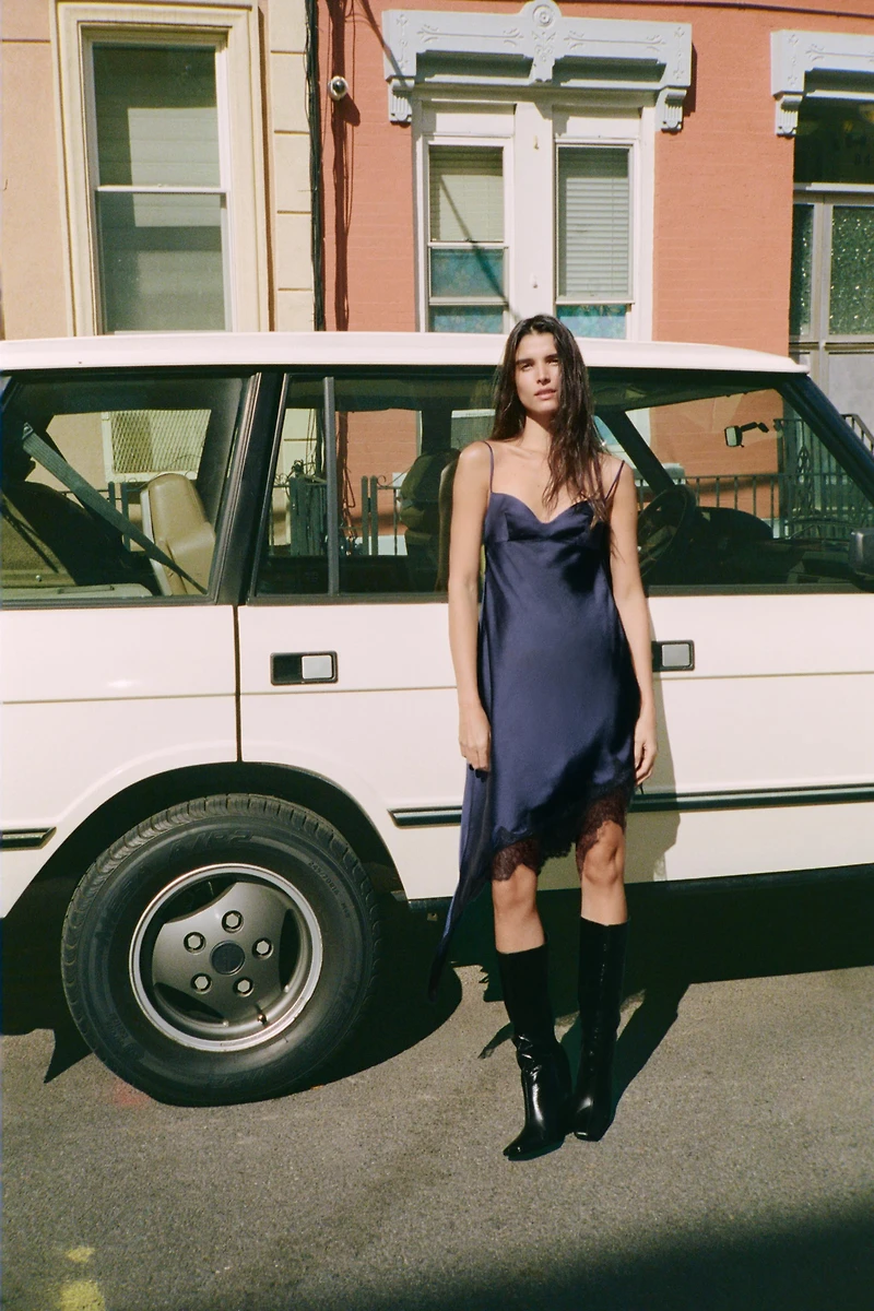 SATIN ASYMMETRIC LACE DRESS