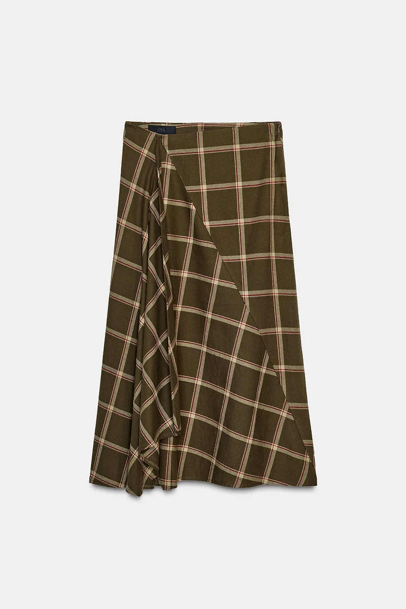 JUPE MI-LONGUE À CARREAUX AVEC VOLANT