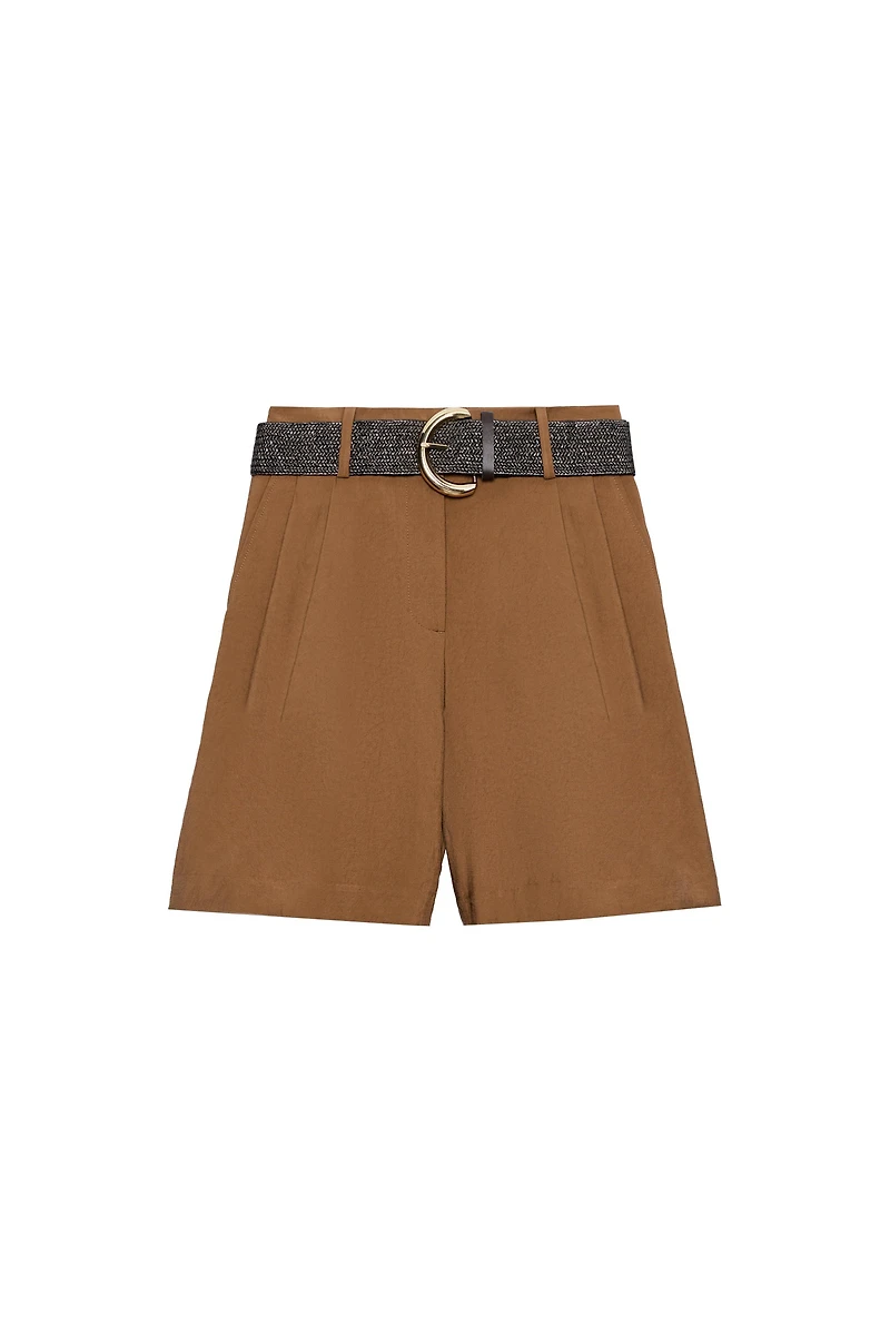 PLEATED BELTED SHORTS