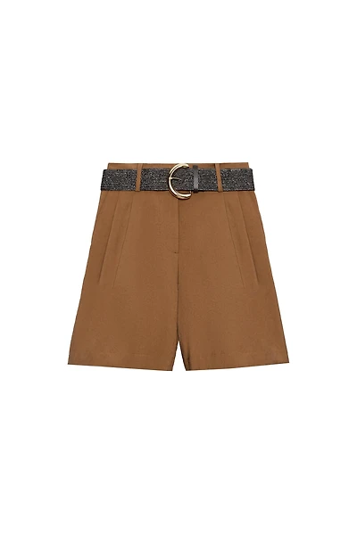 PLEATED BELTED SHORTS