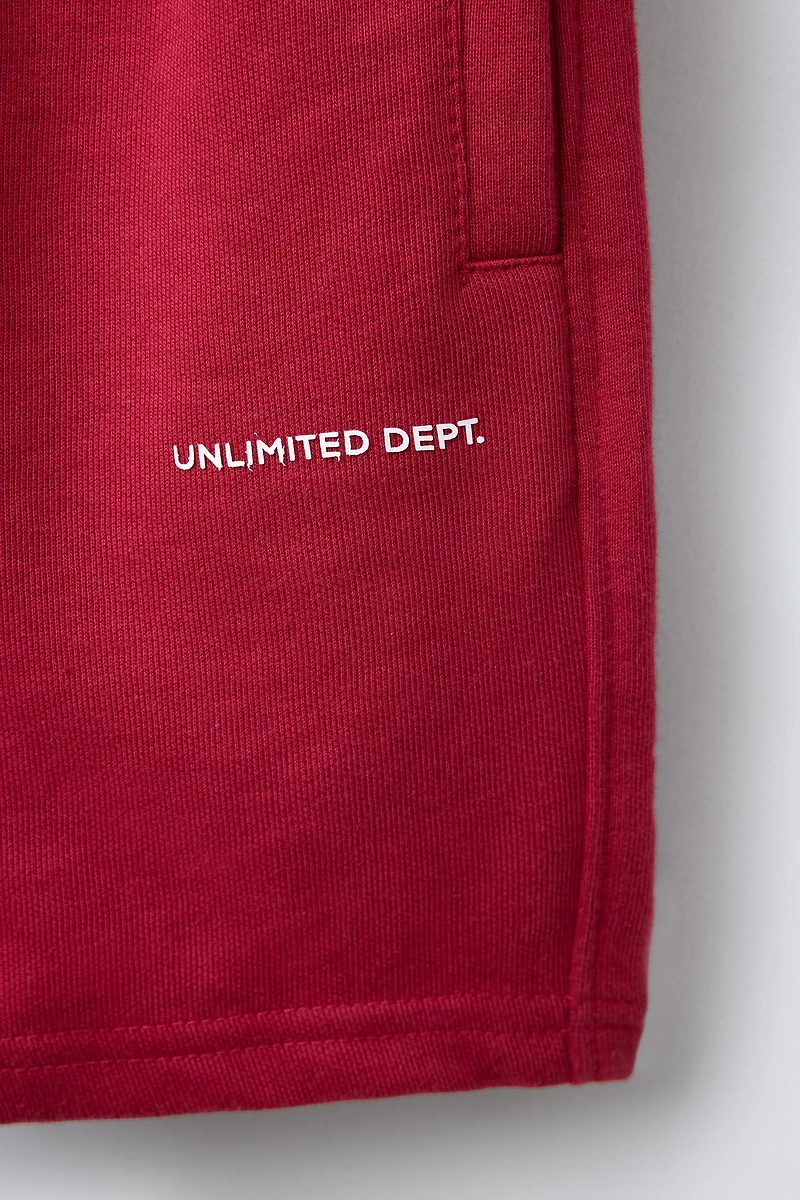 STRAIGHT FIT EMBOSSED TEXT TERRY SHORTS