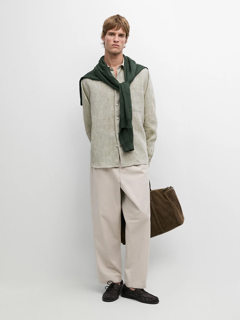 Regular fit linen shirt with pocket