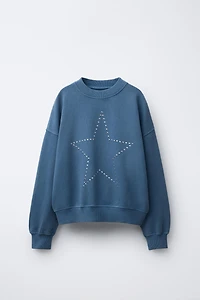 WASHED EFFECT STUDDED STAR SWEATSHIRT