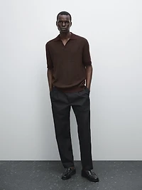 Cotton V-neck knit polo shirt