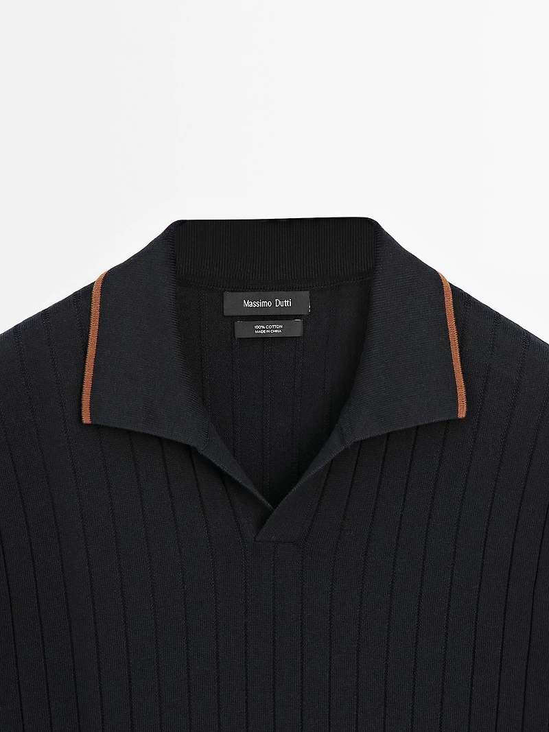 Ribbed knit polo shirt