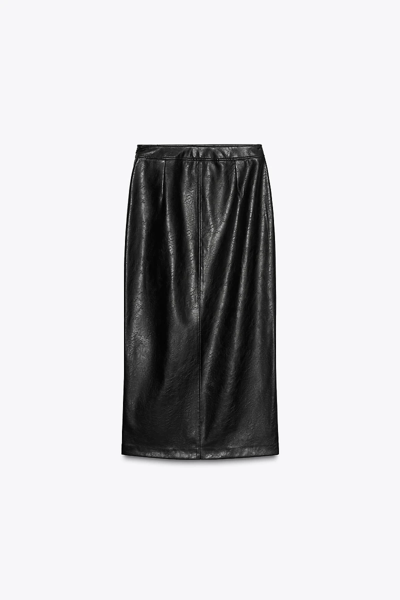 FAUX LEATHER MIDI SKIRT
