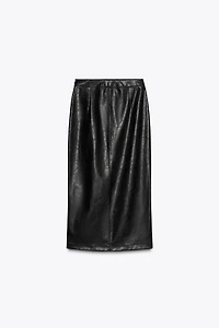 FAUX LEATHER MIDI SKIRT