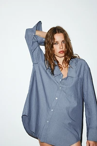 CHEMISE EN POPELINE RAYÉE COL BAS