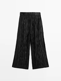 Creased pleated-effect wide-leg trousers