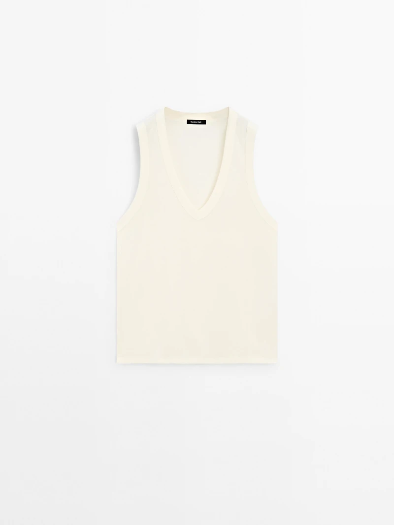 Mercerised cotton V-neck T-shirt