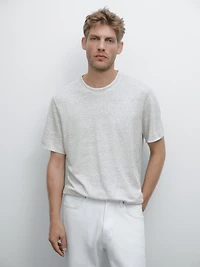 Linen blend contrast knit T-shirt