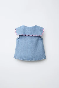 RUFFLED DENIM TOP
