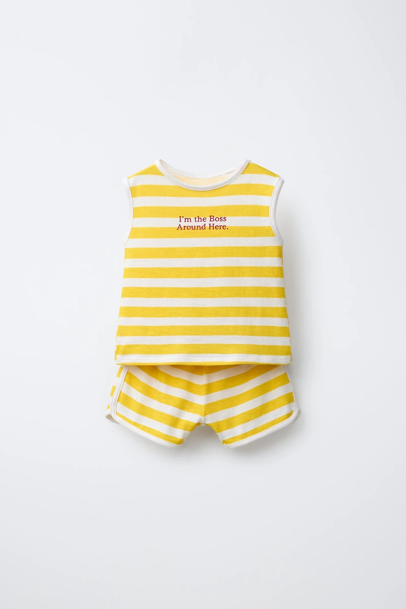 STRIPED PRINT T-SHIRT AND BERMUDA SHORTS SET