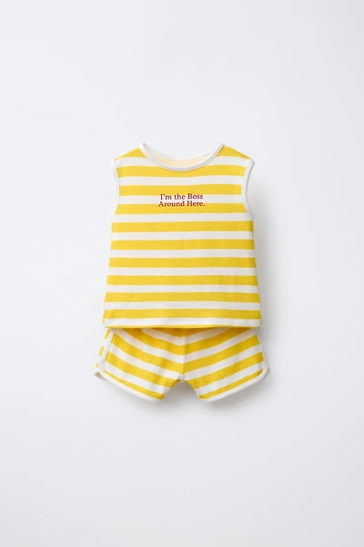 STRIPED PRINT T-SHIRT AND BERMUDA SHORTS SET