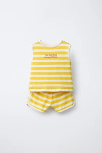 STRIPED PRINT T-SHIRT AND BERMUDA SHORTS SET
