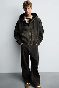 FLEECE LINED DENIM JACKET WITH HOODIE
