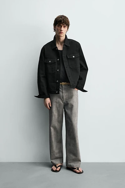 STRAIGHT FIT HERRINGBONE PANTS