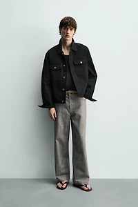 STRAIGHT FIT HERRINGBONE PANTS