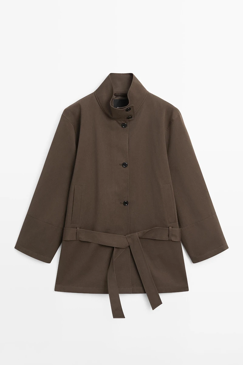 Mid-length trench coat with belt detail