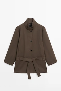 Mid-length trench coat with belt detail