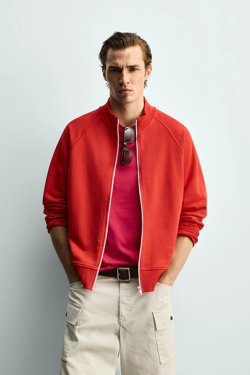 CONTRAST ZIP RELAXED FIT SWEATSHIRT