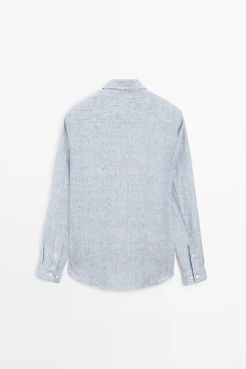 100% linen shirt with discontinuous stripes