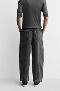 PLEATED WIDE FIT DENIM CHINO PANTS