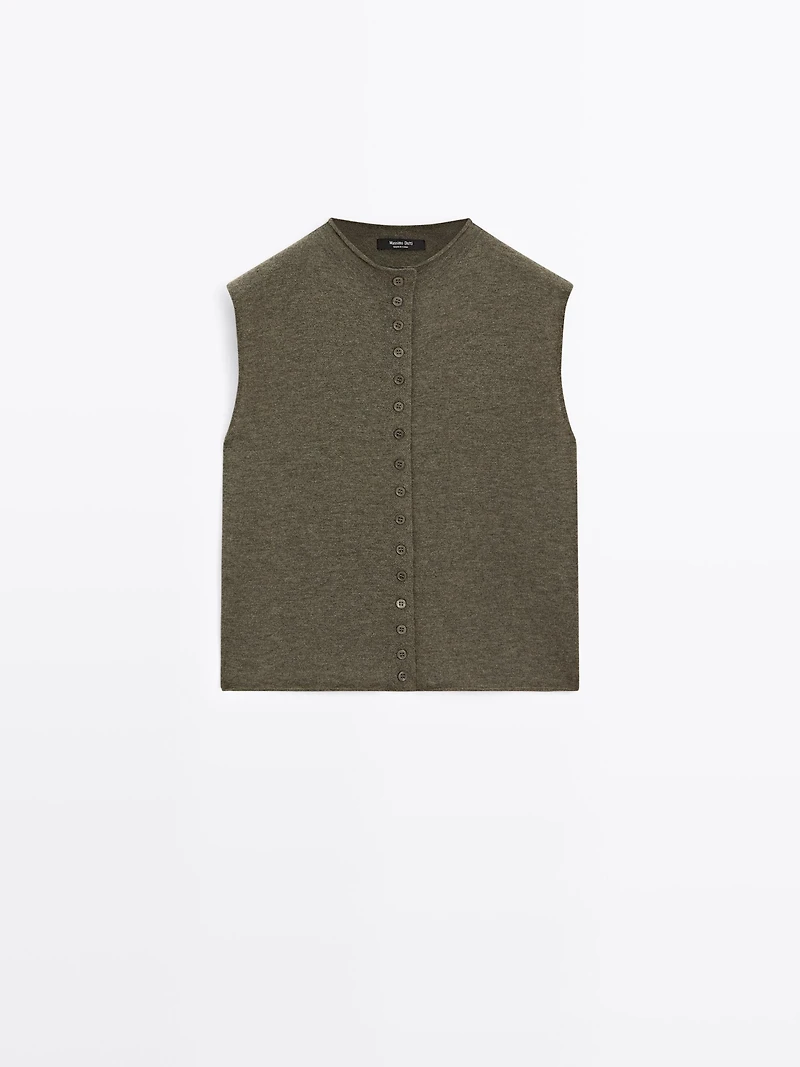 Cropped wool blend knit vest