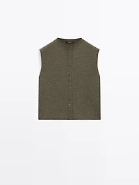 Cropped wool blend knit vest