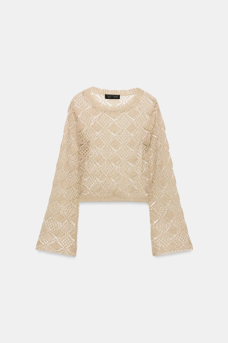 POINTELLE KNIT BELL SLEEVE SWEATER