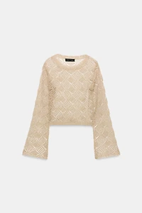 POINTELLE KNIT BELL SLEEVE SWEATER