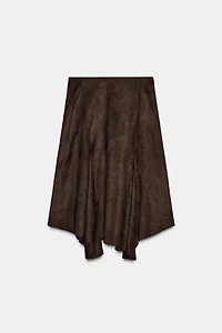 ASYMMETRIC FAUX SUEDE MIDI SKIRT