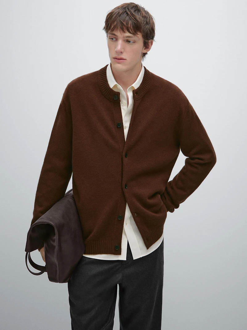 100% wool knit crew neck cardigan