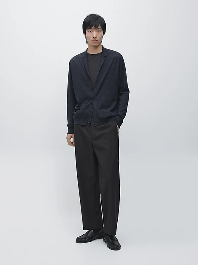 Wool blend knit cardigan with lapel collar