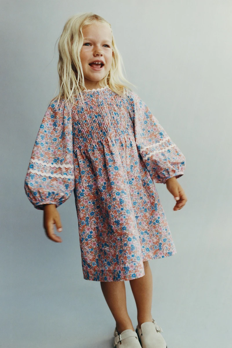 WAVY TRIM FLORAL DRESS