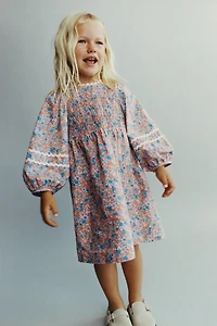 WAVY TRIM FLORAL DRESS