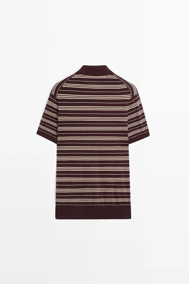 100% Cotton Striped Knit Polo Sweater
