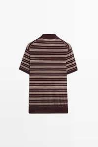 100% Cotton Striped Knit Polo Sweater