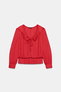 BLOUSE SATINÉE À VOLANTS ET ÉPAULETTES