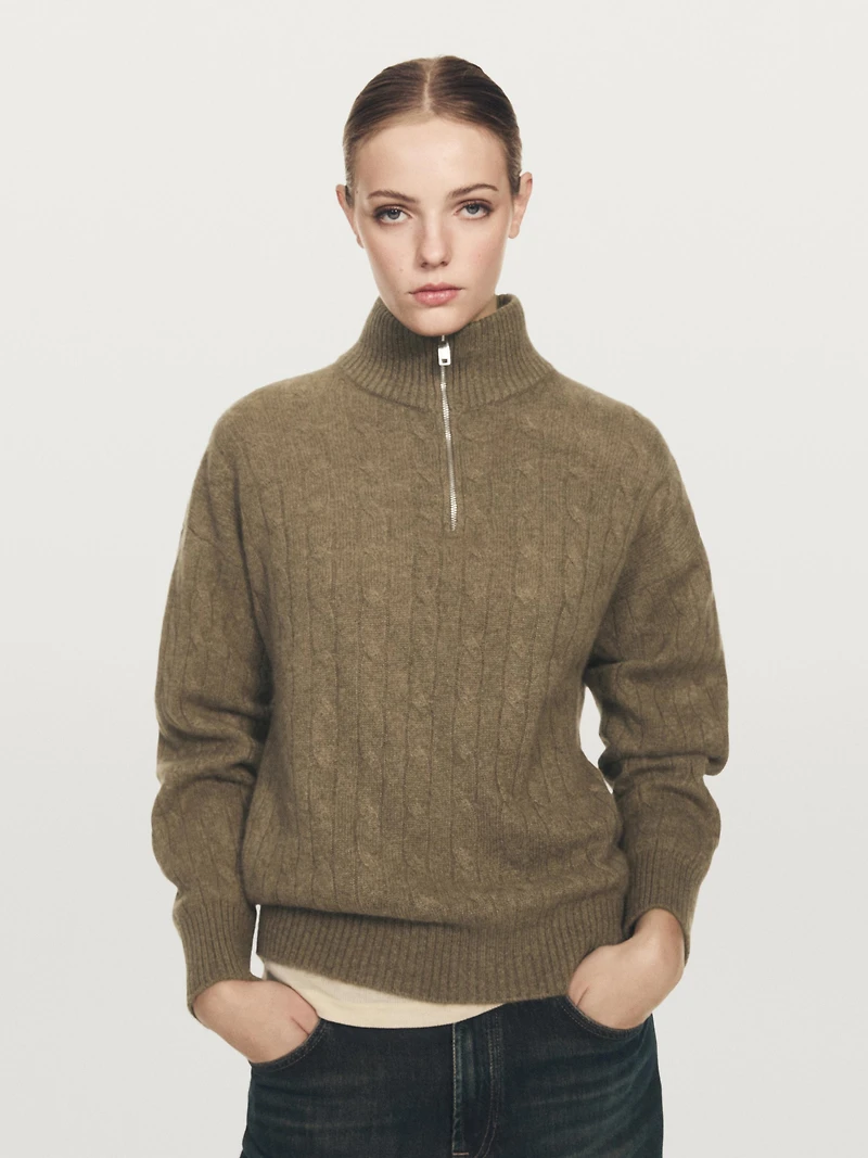100% cashmere high neck sweater with zip