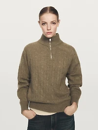 100% cashmere high neck sweater with zip