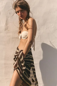 EMBROIDERED FLORAL STRIPED LINEN SCARF