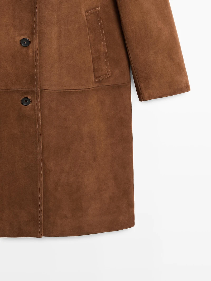 Manteau long en cuir finition daim