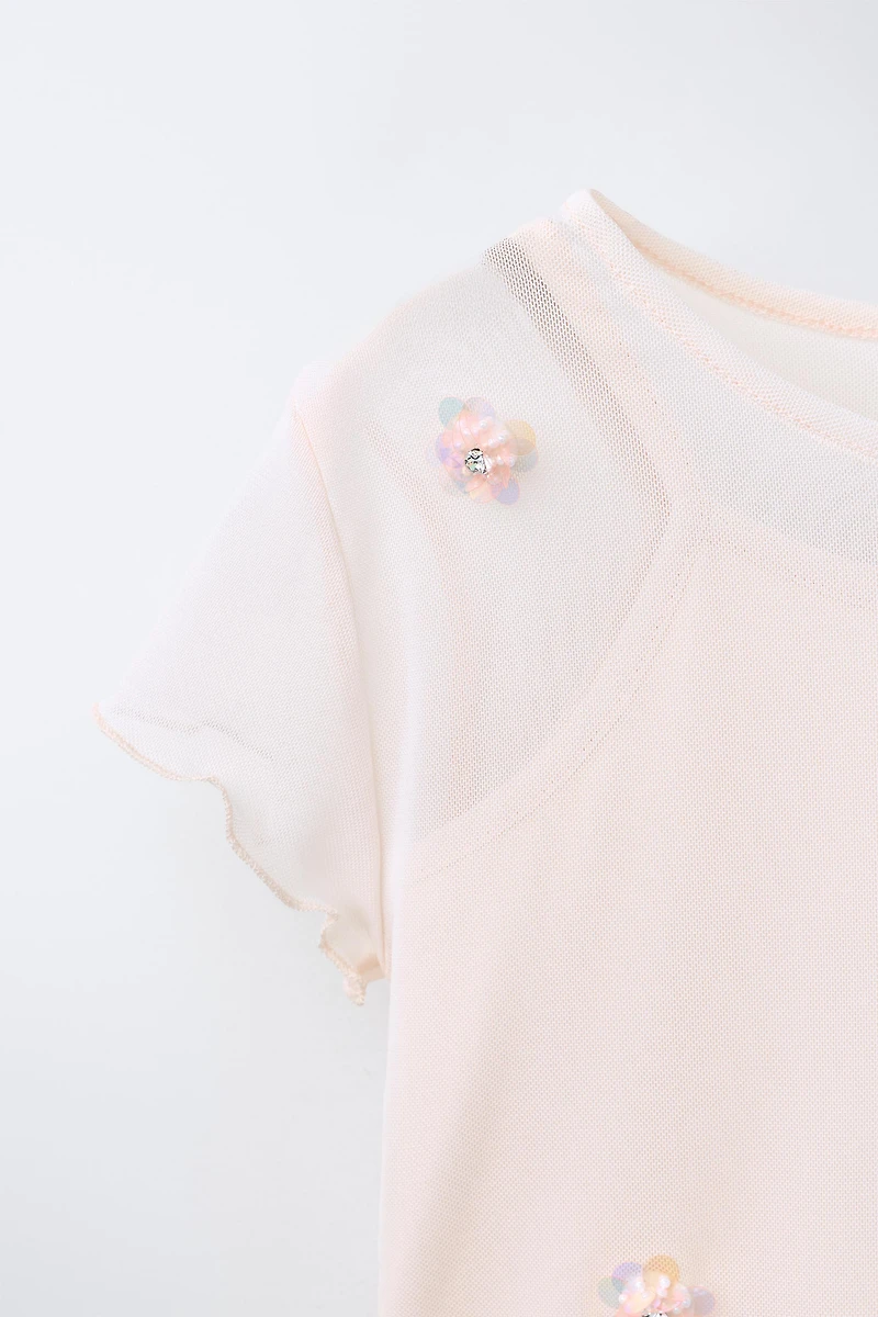 DOUBLE TULLE FLOWER T-SHIRT