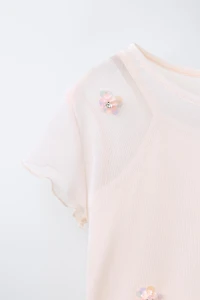 DOUBLE TULLE FLOWER T-SHIRT