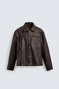 WASHED FAUX LEATHER OVERSHIRT