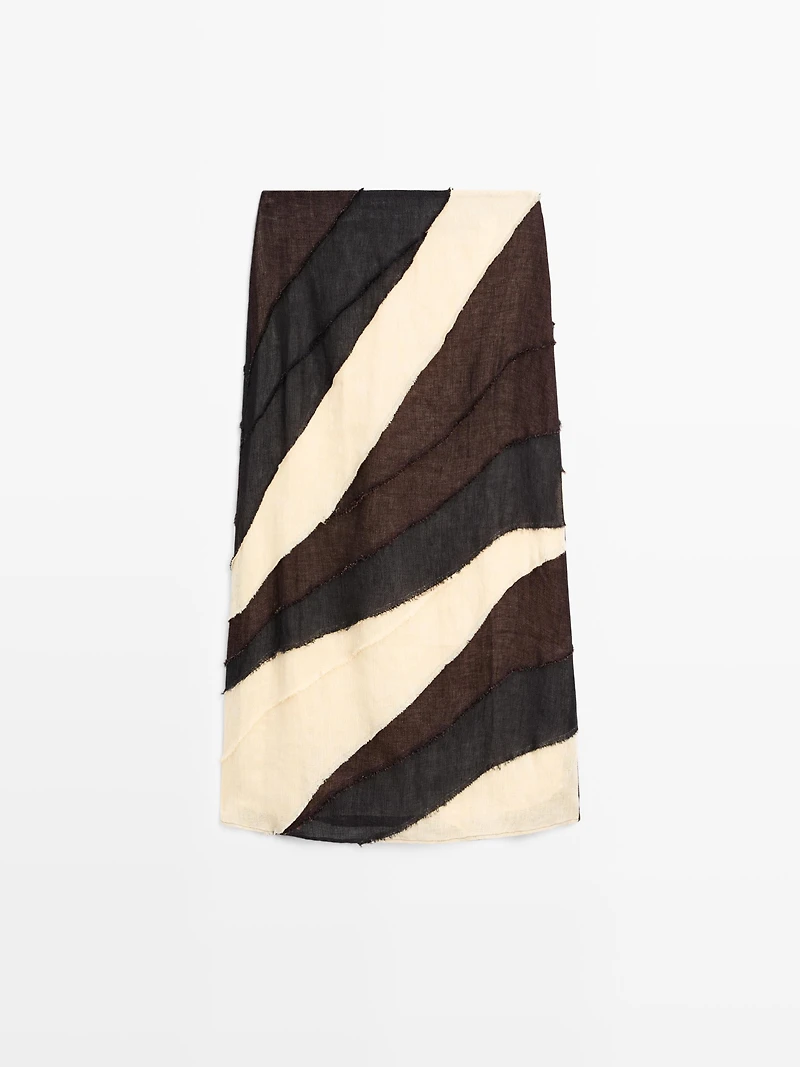 Layered contrast linen midi skirt