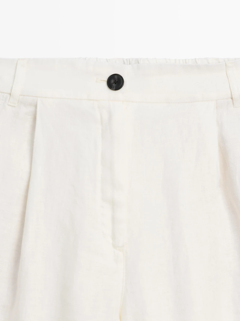 100% linen wide-leg elasticated trousers