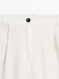 100% linen wide-leg elasticated trousers