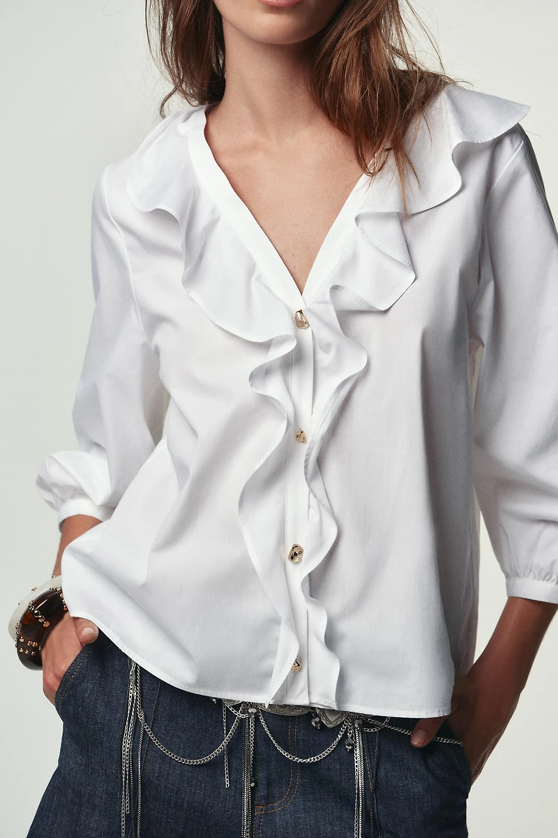 CHEMISE EN POPELINE À VOLANTS